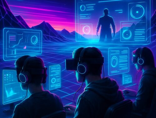 Ilustrasi Eksplorasi Game Online 2026 dengan Konsep Futuristik